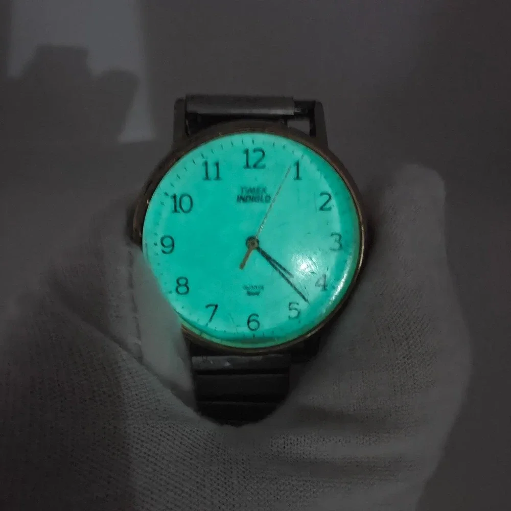 Vintage TIMEX INDIGLO 'Easy Reader' Men's Watch Stretch Band Stainless Steel